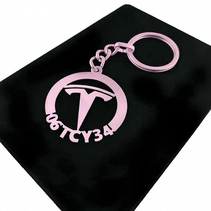 Kişiye Özel - Metal Tesla - Rose Plaka Anahtarlık Gerçek Altın Kaplama