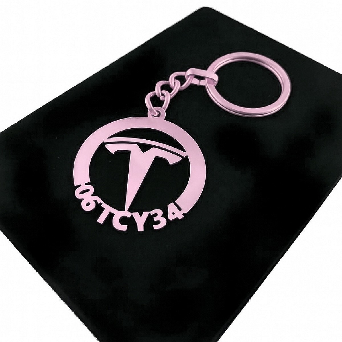 Kişiye Özel - Metal Tesla - Rose Plaka Anahtarlık Gerçek Altın Kaplama