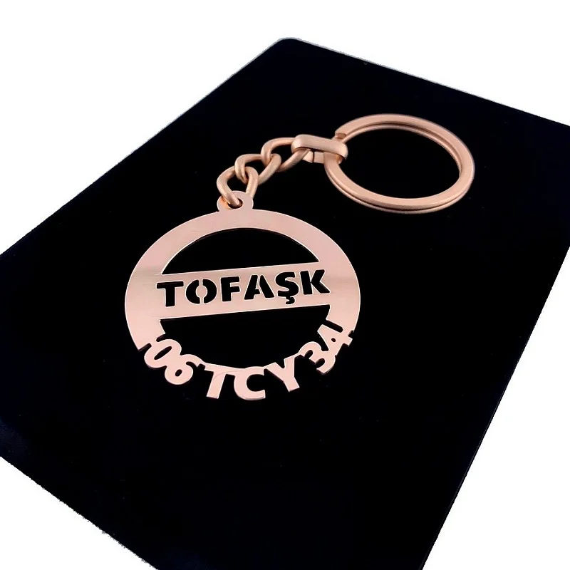 Kişiye Özel - Metal Tofaş - Rose Plaka Anahtarlık Gerçek Altın Kaplama