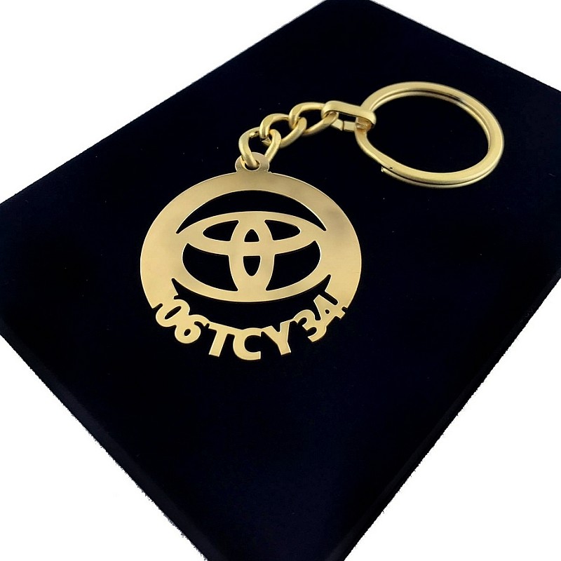 Kişiye Özel - Metal Toyota - Gold Plaka Anahtarlık Gerçek Altın Kaplama