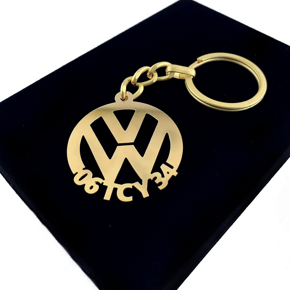 Kişiye Özel - Metal Volkwagen - Gold Plaka Anahtarlık Gerçek Altın Kaplama