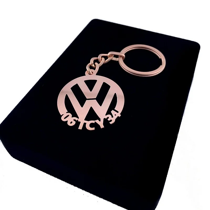 Kişiye Özel - Metal Volkwagen - Rose Plaka Anahtarlık Gerçek Altın Kaplama (Volkwagen Anahtarlık - Metal Kişiye Özel Rose 24K Ayar Gerçek Altın Kaplama)