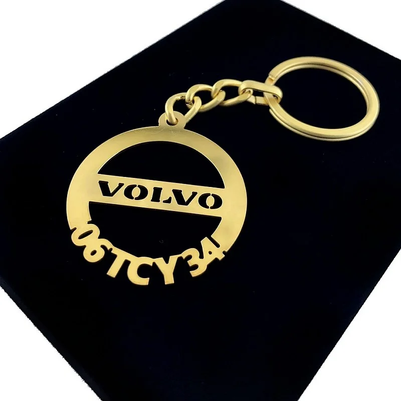 Kişiye Özel - Metal Volvo - Gold Plaka Anahtarlık Gerçek Altın Kaplama