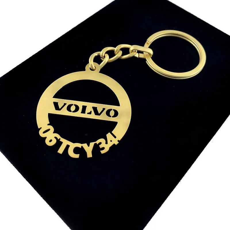 Kişiye Özel - Metal Volvo - Gold Plaka Anahtarlık Gerçek Altın Kaplama