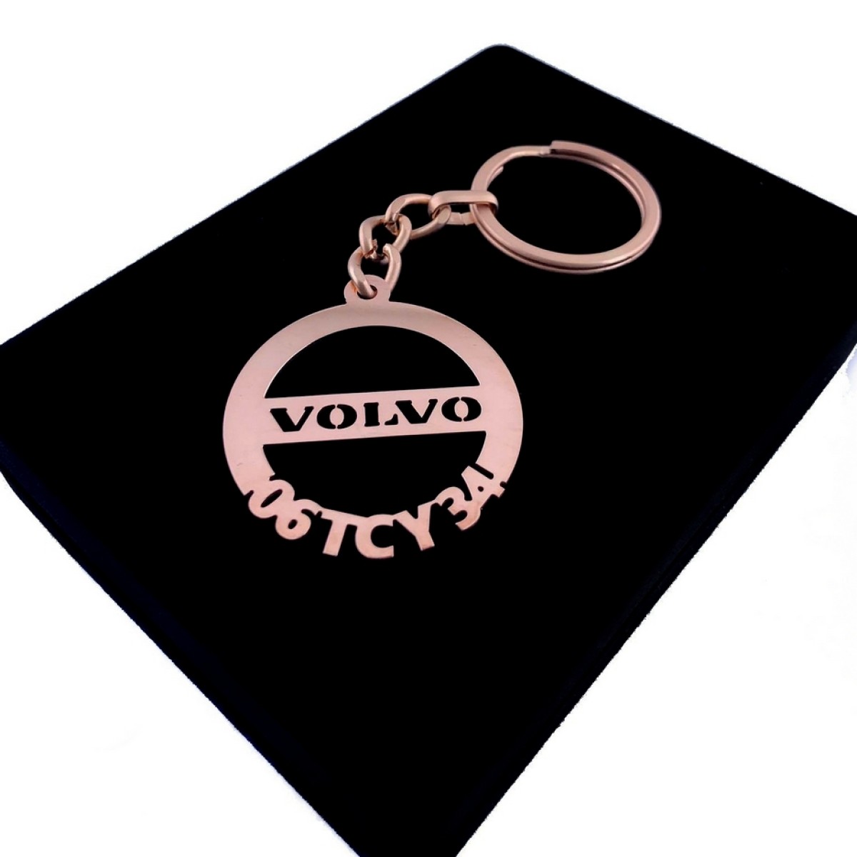 Kişiye Özel - Metal Volvo - Rose Plaka Anahtarlık Gerçek Altın Kaplama