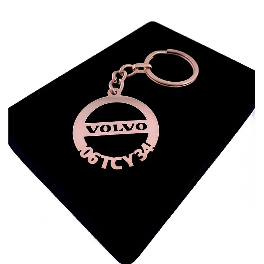 Volvo Anahtarlık - Metal Kişiye Özel Rose 24K Ayar Gerçek Altın Kaplama