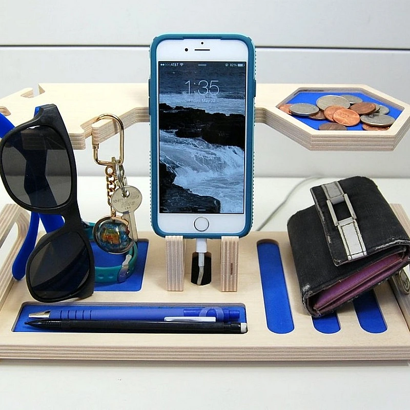 Kişiye Özel - Ahşap Telefon ve Aksesuar Standı Honeycomb Tasarım