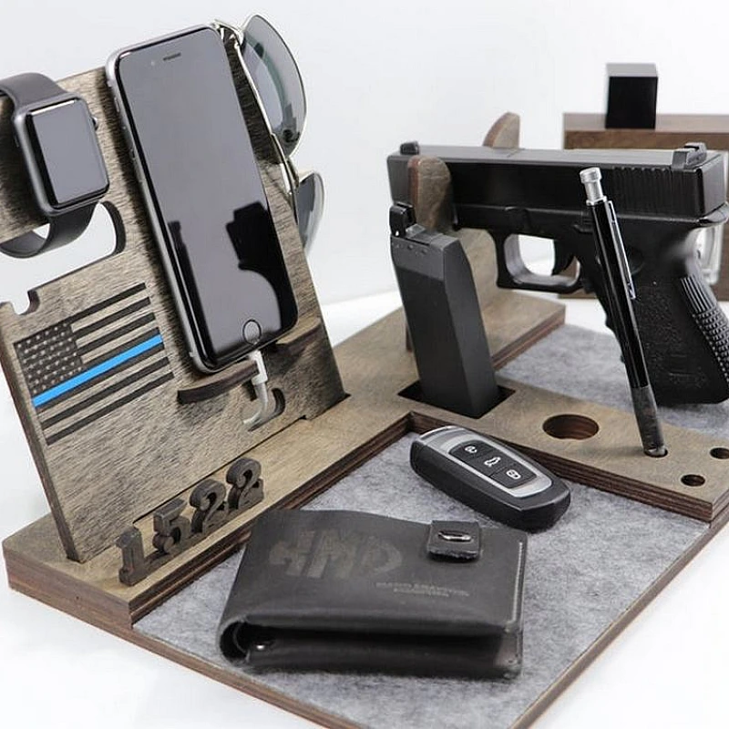 Kişiye Özel - Ahşap Silahlı Aksesuar ve Cep Telefonu Standı Police Seri
