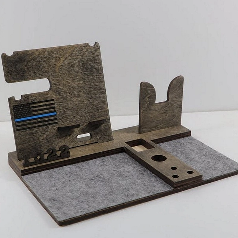 Kişiye Özel - Ahşap Silahlı Aksesuar ve Cep Telefonu Standı Police Seri