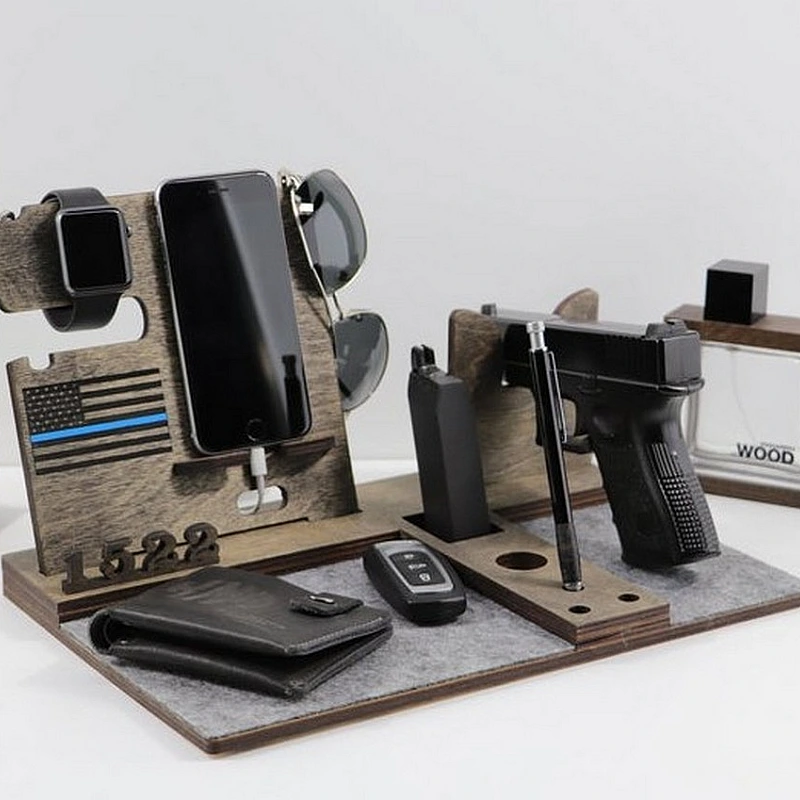 Kişiye Özel - Ahşap Silahlı Aksesuar ve Cep Telefonu Standı Police Seri