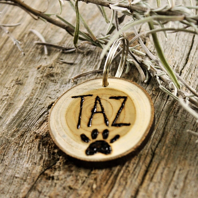 Kişiye Özel - Ahşap Ağaç Dalı Kedi Kimlik Madalyonu