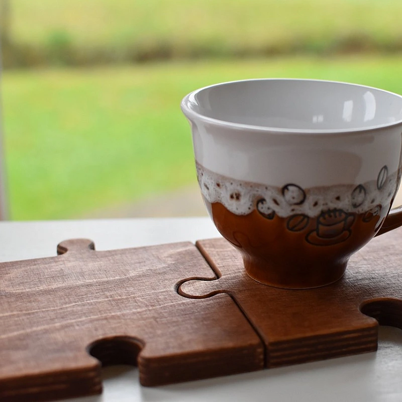 Kişiye Özel - Ahşap El İşçilikli Puzzle Kalın Tasarım Bardak Altlığı