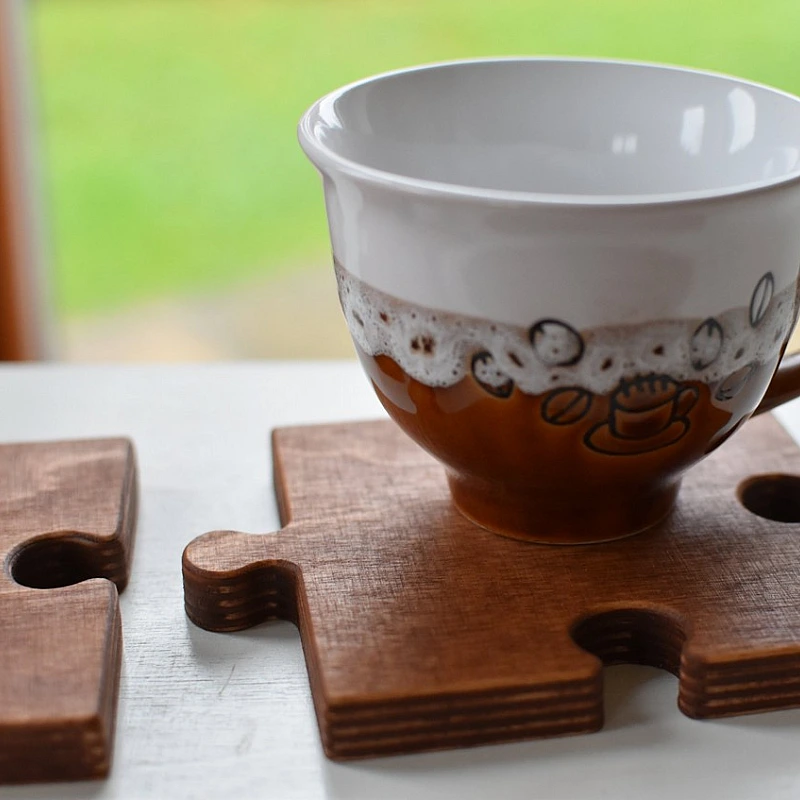 Kişiye Özel - Ahşap El İşçilikli Puzzle Kalın Tasarım Bardak Altlığı