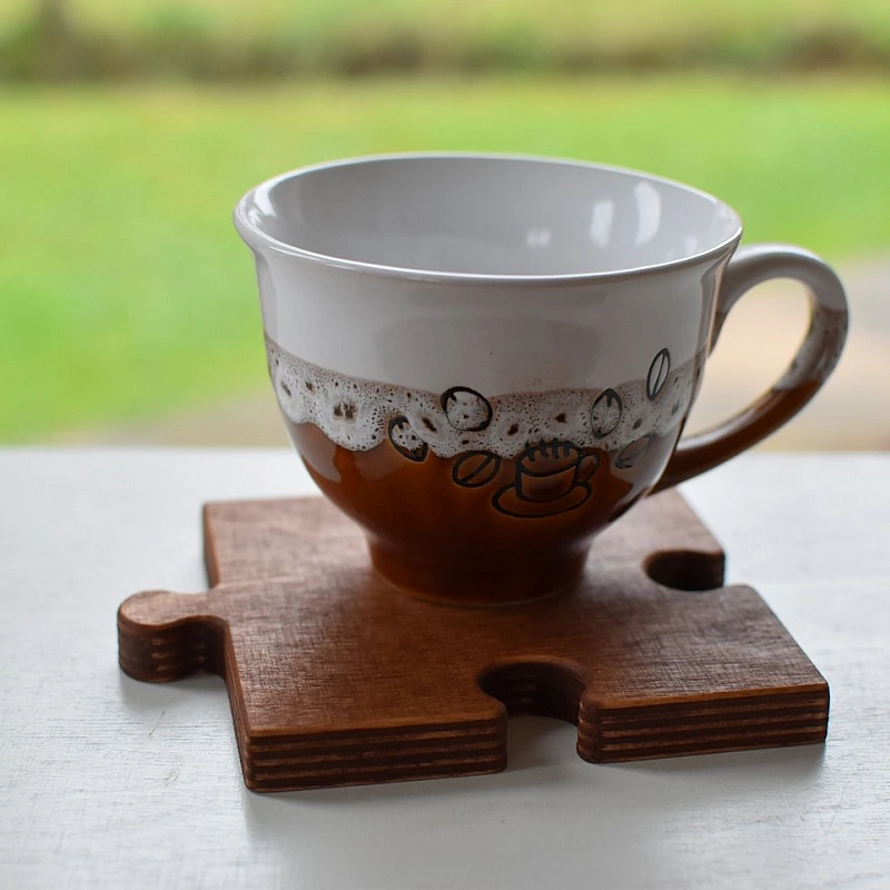 Kişiye Özel - Ahşap El İşçilikli Puzzle Kalın Tasarım Bardak Altlığı