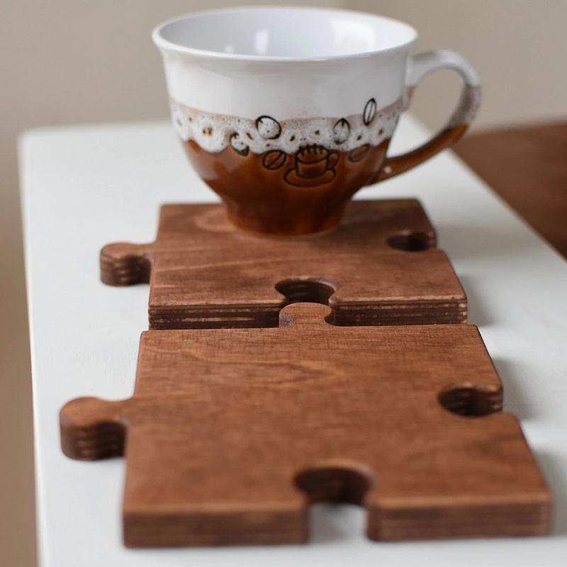 Kişiye Özel - Ahşap El İşçilikli Puzzle Kalın Tasarım Bardak Altlığı