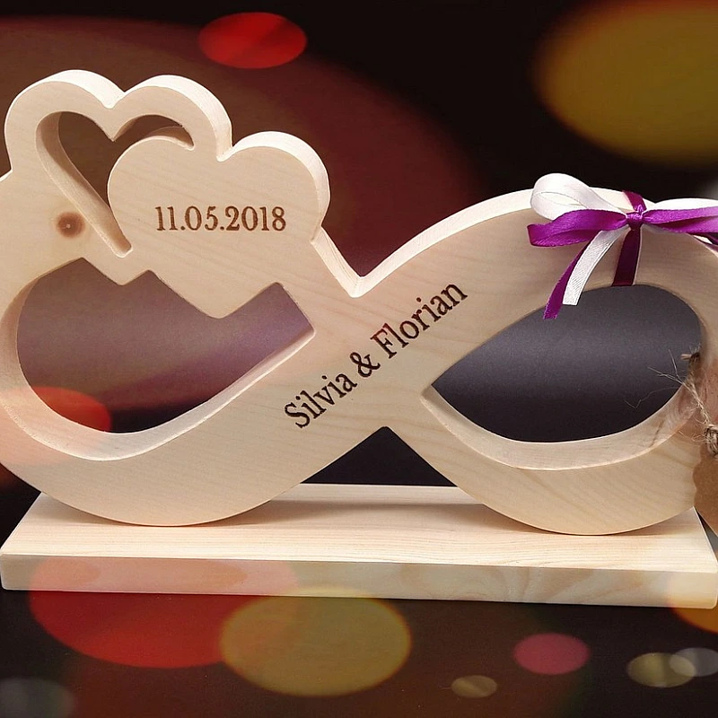 Kişiye Özel - Ahşap Sonsuzluk Çift Kalpli Tasarım