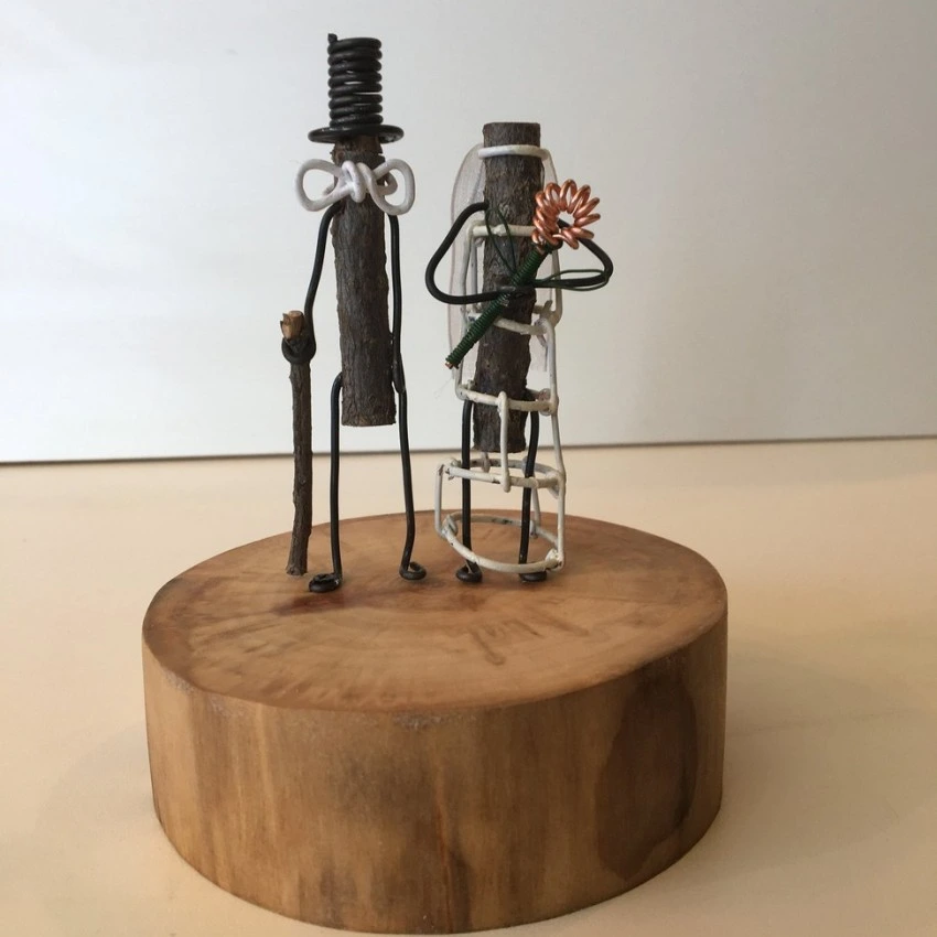 Kişiye Özel - Ahşap Masaüstü Gelin Damat Dal Figürleri