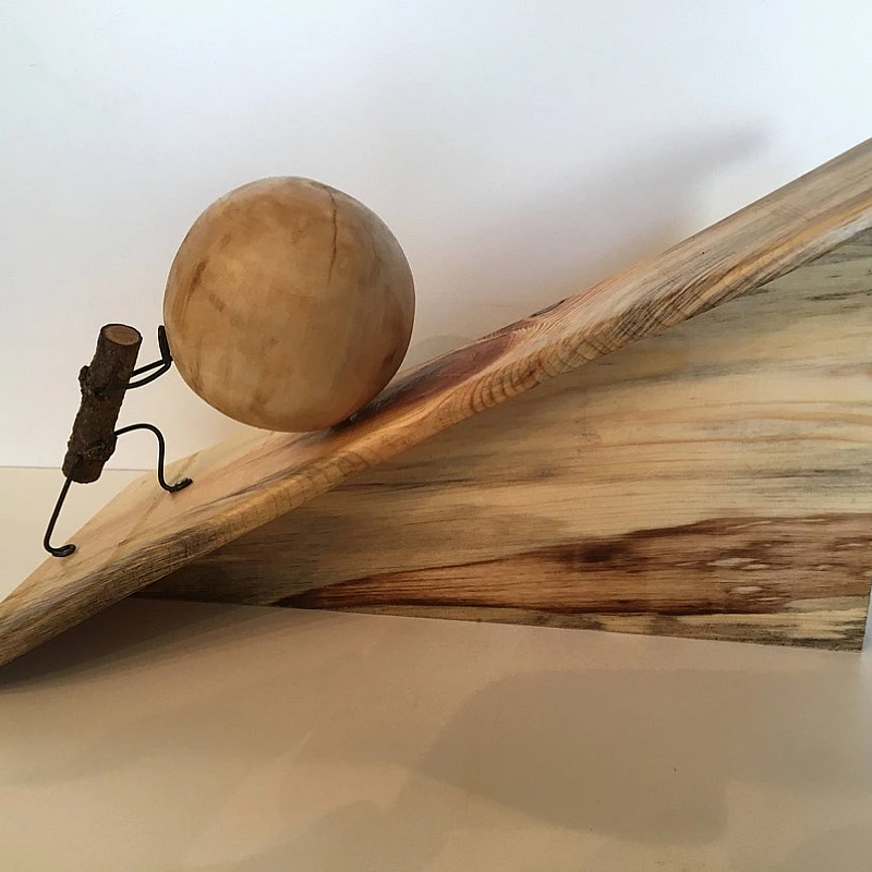 Kişiye Özel - Ahşap Masaüstü Rampa Top Yuvarlayan Dal Figürleri