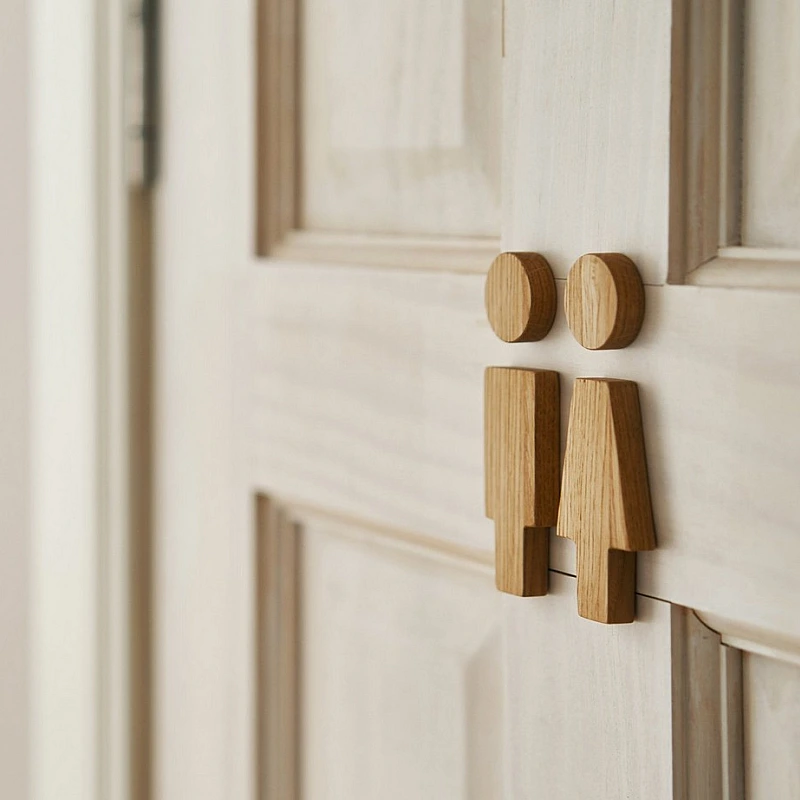 Kişiye Özel - Ahşap WC Kapı Erkek Kadın Figürü (Çift Taraflı Bantlı)