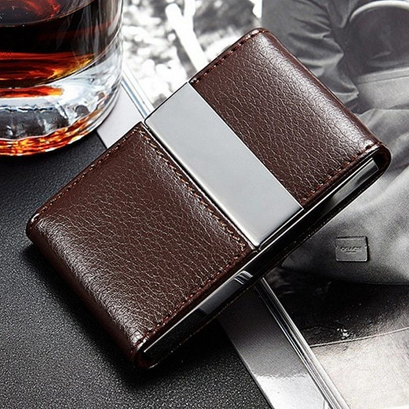 Kişiye Özel - Metal Çelik Kasa Çift Kapaklı Deri Kartvizitlik