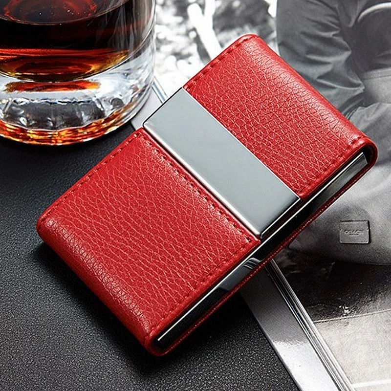 Kişiye Özel - Metal Çelik Kasa Çift Kapaklı Deri Kartvizitlik