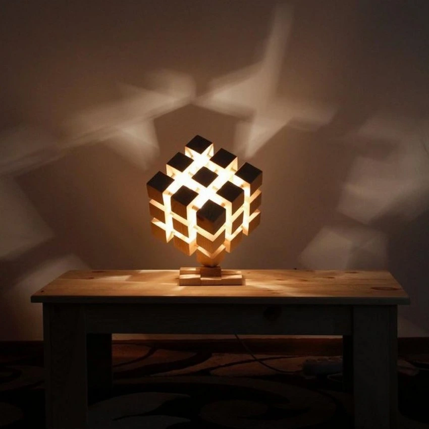 Kişiye Özel - Ahşap Tasarım Cubic Masaüstü Lamba