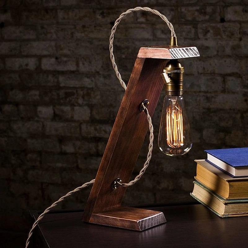 Kişiye Özel - Ahşap Edison Tasarım Masaüstü Lamba