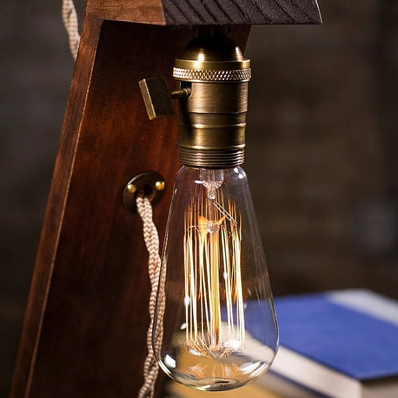 Kişiye Özel - Ahşap Edison Tasarım Masaüstü Lamba