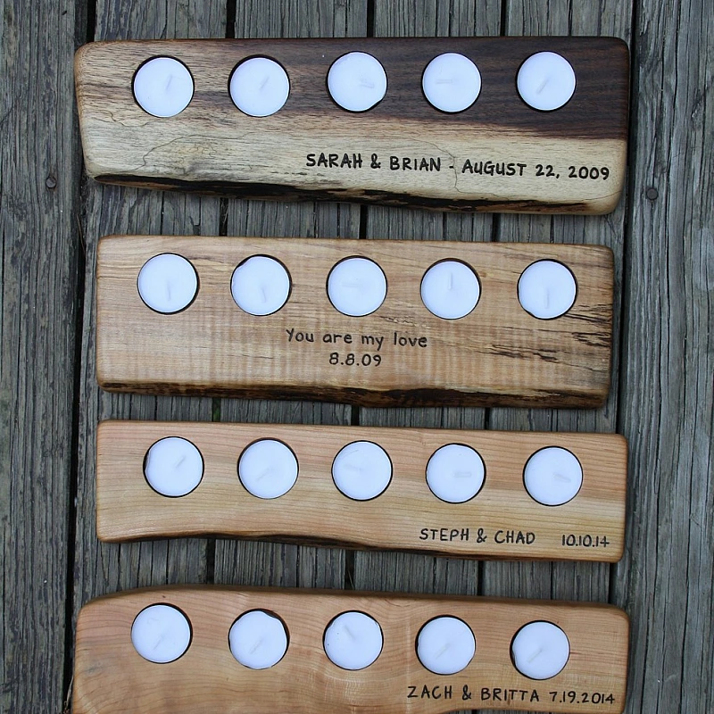 Kişiye Özel - Ahşap 5 Li Mumluk Dekor