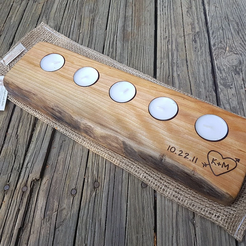 Kişiye Özel - Ahşap 5 Li Mumluk Dekor