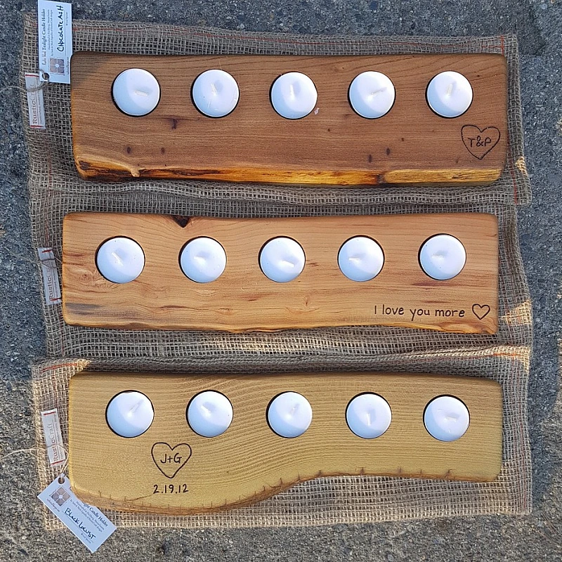 Kişiye Özel - Ahşap 5 Li Mumluk Dekor