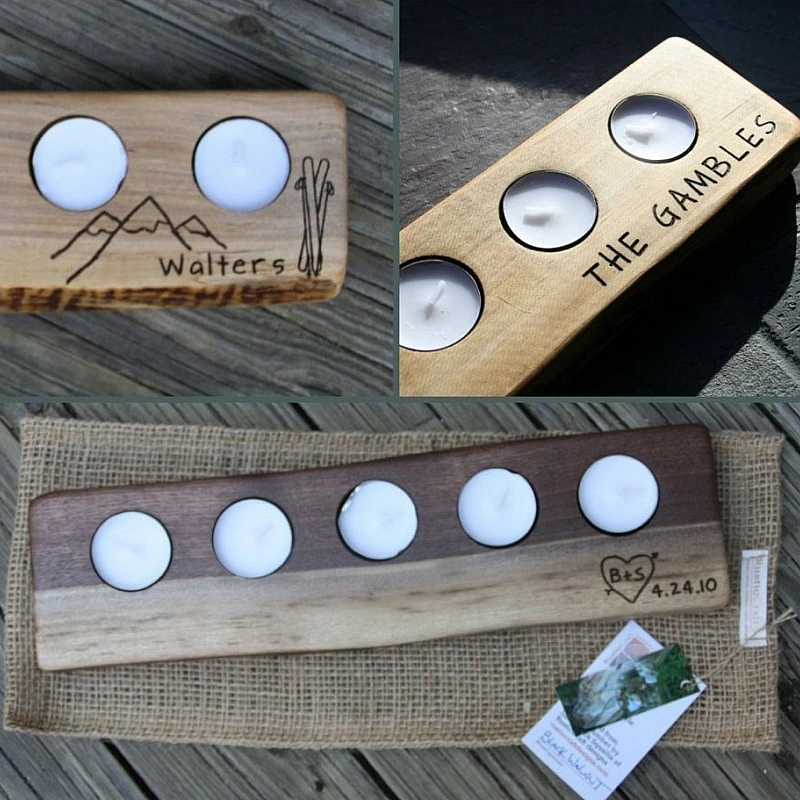 Kişiye Özel - Ahşap 5 Li Mumluk Dekor