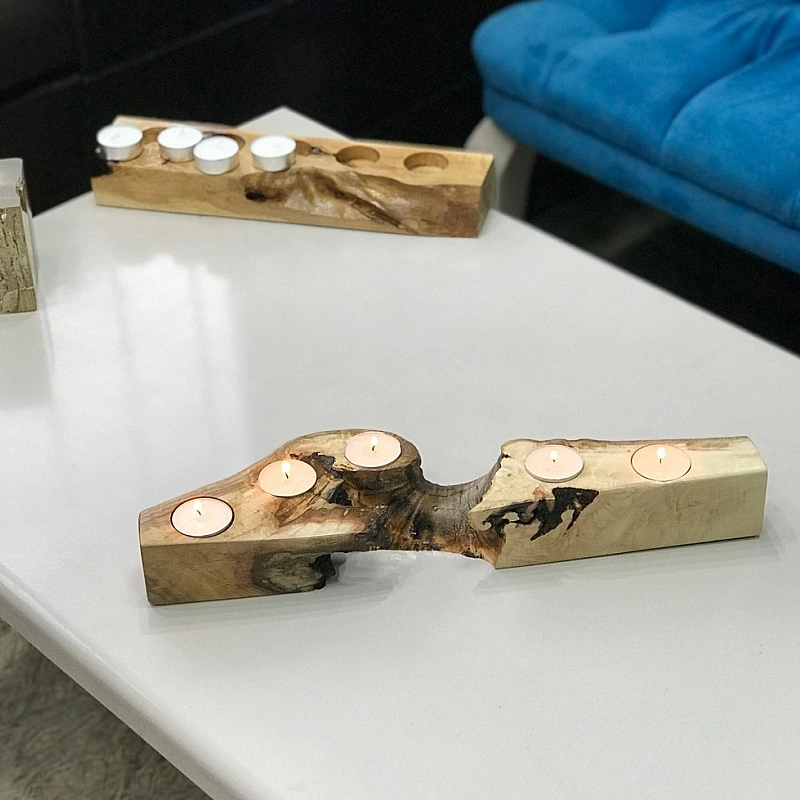 Kişiye Özel - Ahşap 5 Li Özel Seçme Ahşapla Mumluk Dekor