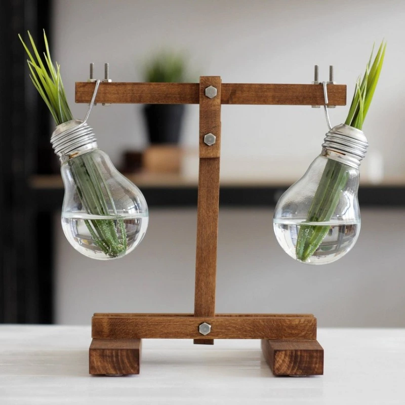 Kişiye Özel - Ahşap Bulb Ampul Tasarımlı Çift Saksılı Tasarım