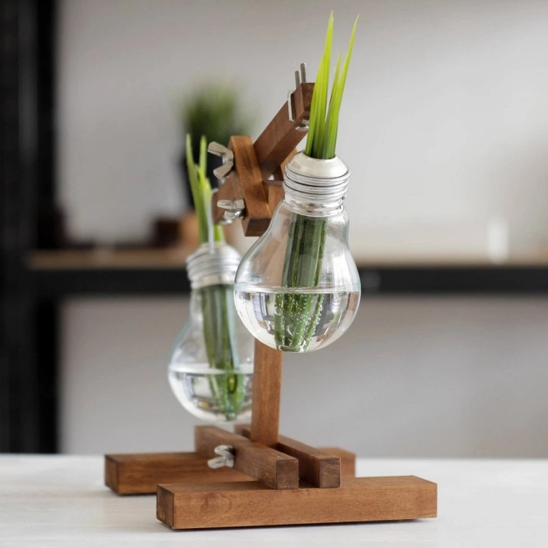 Kişiye Özel - Ahşap Bulb Ampul Tasarımlı Çift Saksılı Tasarım