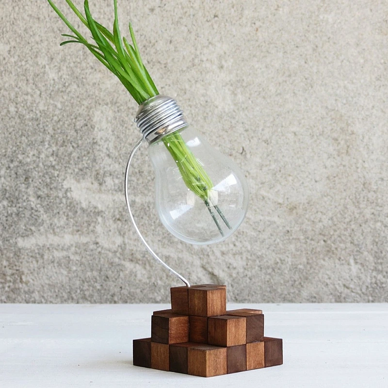 Kişiye Özel - Ahşap Square Tasarım Bulb Lamba Saksısı