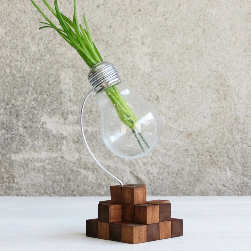 Kişiye Özel - Ahşap Square Tasarım Bulb Lamba Saksısı