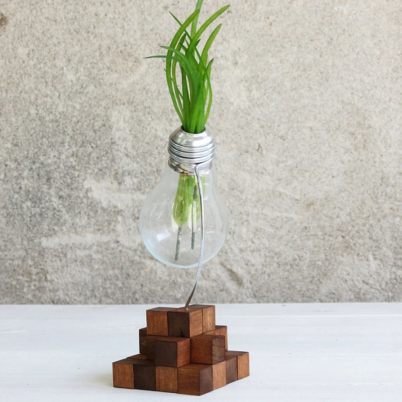 Kişiye Özel - Ahşap Square Tasarım Bulb Lamba Saksısı