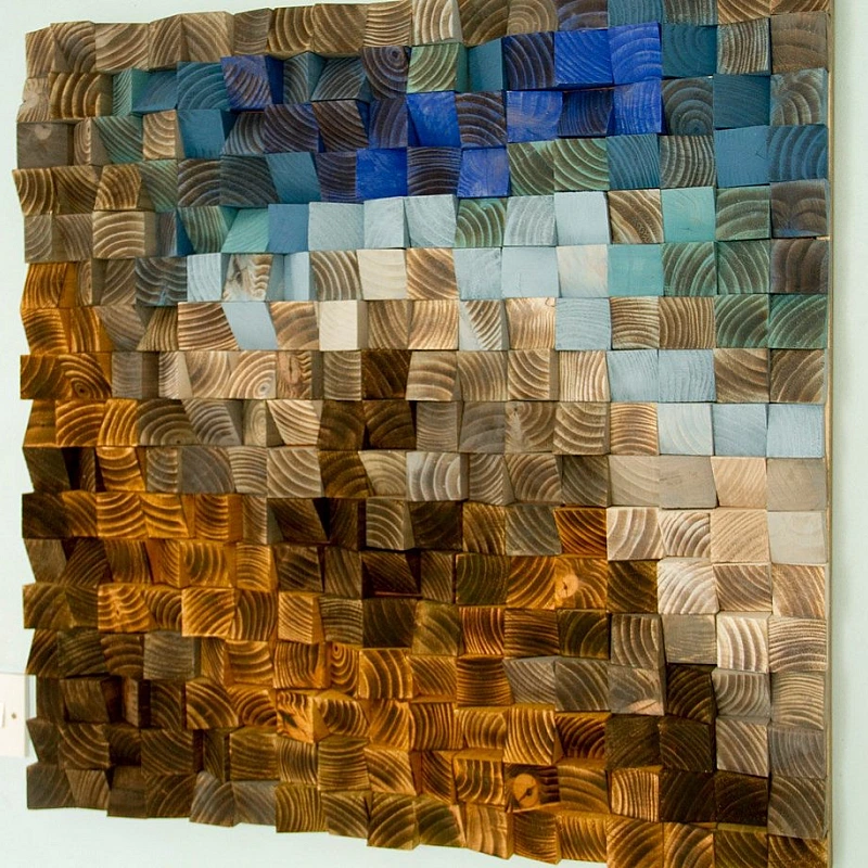 Kişiye Özel - Ahşap Kahverengi Mavi ve Turuncunun Rengi Tablo