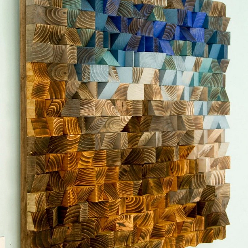 Kişiye Özel - Ahşap Kahverengi Mavi ve Turuncunun Rengi Tablo