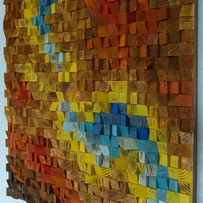 Kişiye Özel - Ahşap Kahverengi Sarı Mavi ve Kırmızın Rengi Tablo