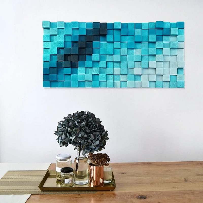 Kişiye Özel - Ahşap Turkuaz Lacivertin Rengi Tablo