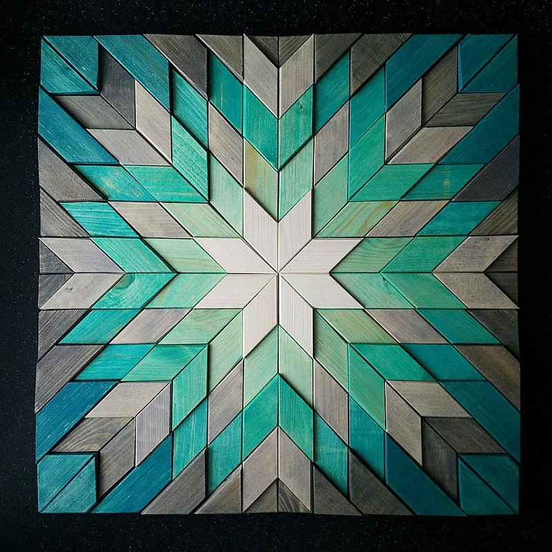 Kişiye Özel - Ahşap Yeşil Gri Baklava desenli Tablo