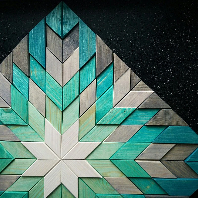 Kişiye Özel - Ahşap Yeşil Gri Baklava desenli Tablo