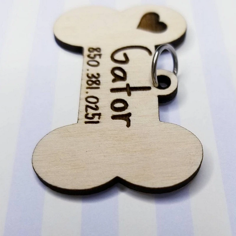 Kişiye Özel - Ahşap Kemik Modelli Köpek Tasma Kimlik Madolyonu