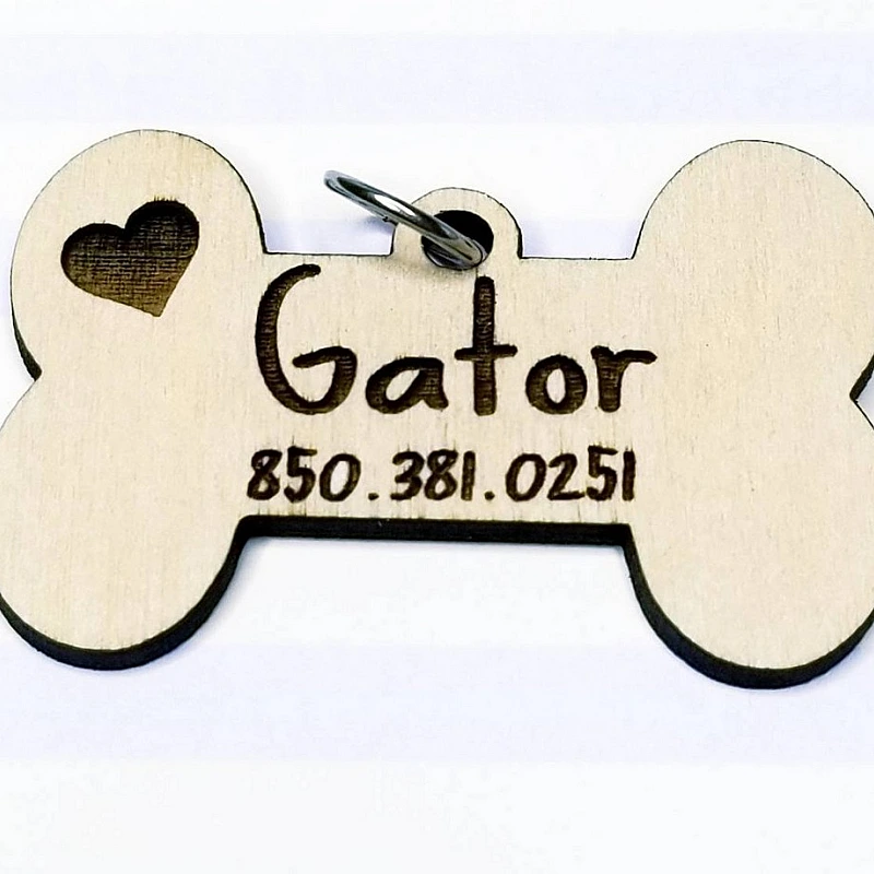 Kişiye Özel - Ahşap Kemik Modelli Köpek Tasma Kimlik Madolyonu