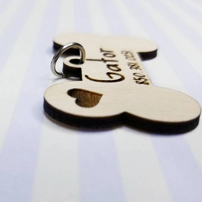 Kişiye Özel - Ahşap Kemik Modelli Köpek Tasma Kimlik Madolyonu