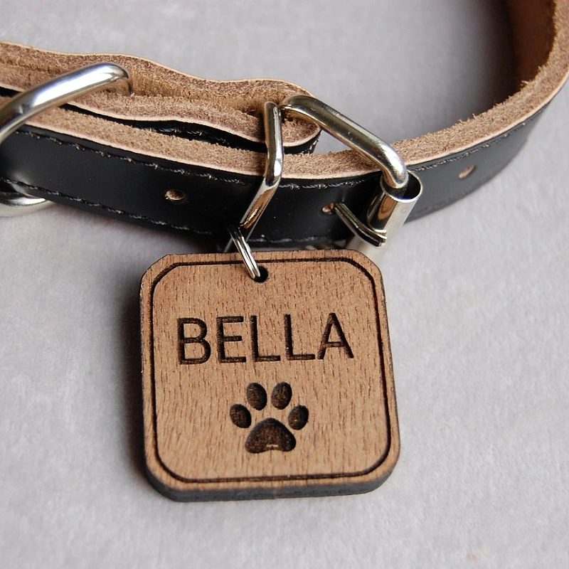 Kişiye Özel - Ahşap Kedi köpek Tasma Kimlik