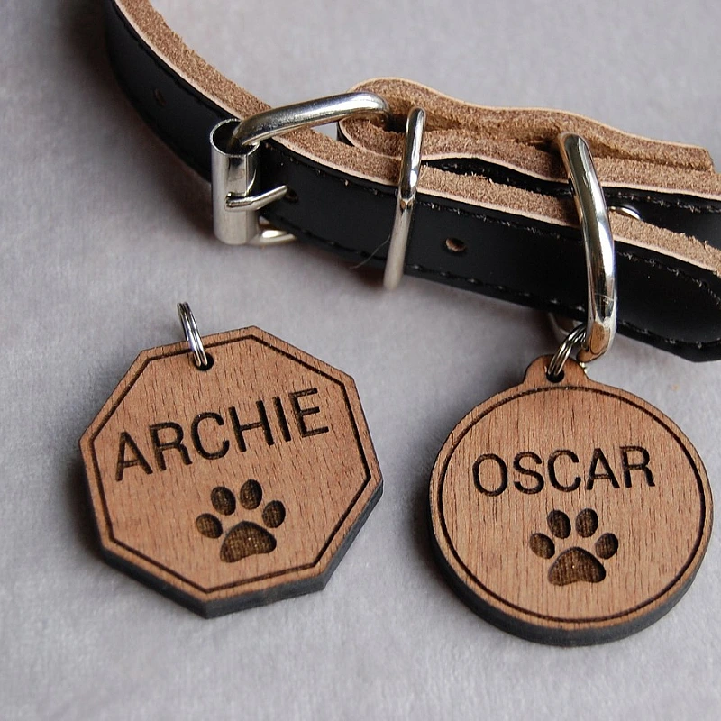 Kişiye Özel - Ahşap Kedi köpek Tasma Kimlik