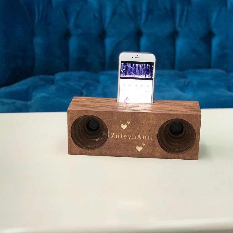 Kişiye Özel - Ahşap Çift Çıkışlı Ses Yükseltici ve Netleştirici Duble Tasarım